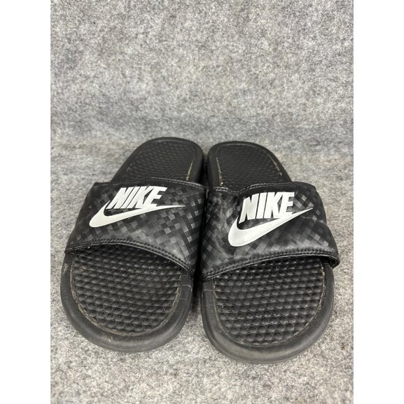NIKE Benassi JDI Shoes Mens Size 8 Black White Slide Sandals Slip On Comfort - Picture 1 of 6